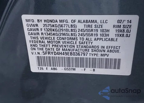 2014 Acura Mdx Technology Package from USA, damaged, VIN 5FRYD4H49EB036797